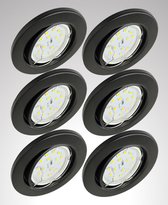 Trango Set van 6 LED plafondspots 6729-065GUSDAK in zwart mat rond incl. 6x 5 Watt 3-traps dimbaar GU10 LED lamp 3000K warm wit inbouwspot, plafondlamp