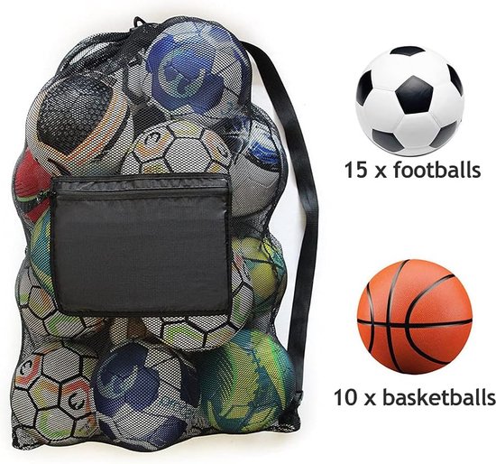 Sac Filet à Ballons 101x76 Cm – Capacité 10-15 Ballons, Bandoulière, Pour Foot, Volley, Rugby