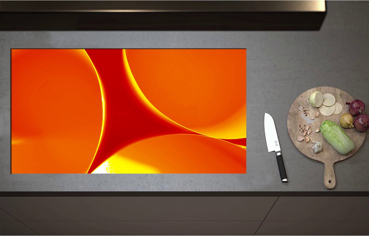 Inductieplaat Beschermer - Abstract - Achtegrond - Rondjes - Cirkels - Rood - Oranje - Geel - 95x51 cm - 2 mm Dik - Inductie Beschermer - Bescherming Inductiekookplaat - Kookplaat Beschermer van Wit Vinyl