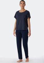 SCHIESSER Modern Nightwear T-shirt - dames pyjama lang modal oversized shirt korte mouwen donkerblauw gestreept - Maat: 38