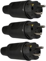 Rubberen Stekker met Randaarde - 16A 230V - Zwart - Per 3 stuks