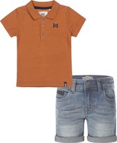 Koko Noko - Kledingset - Jongens - Short Blue Jeans - Polo Shirt Camel bruin - Maat 80