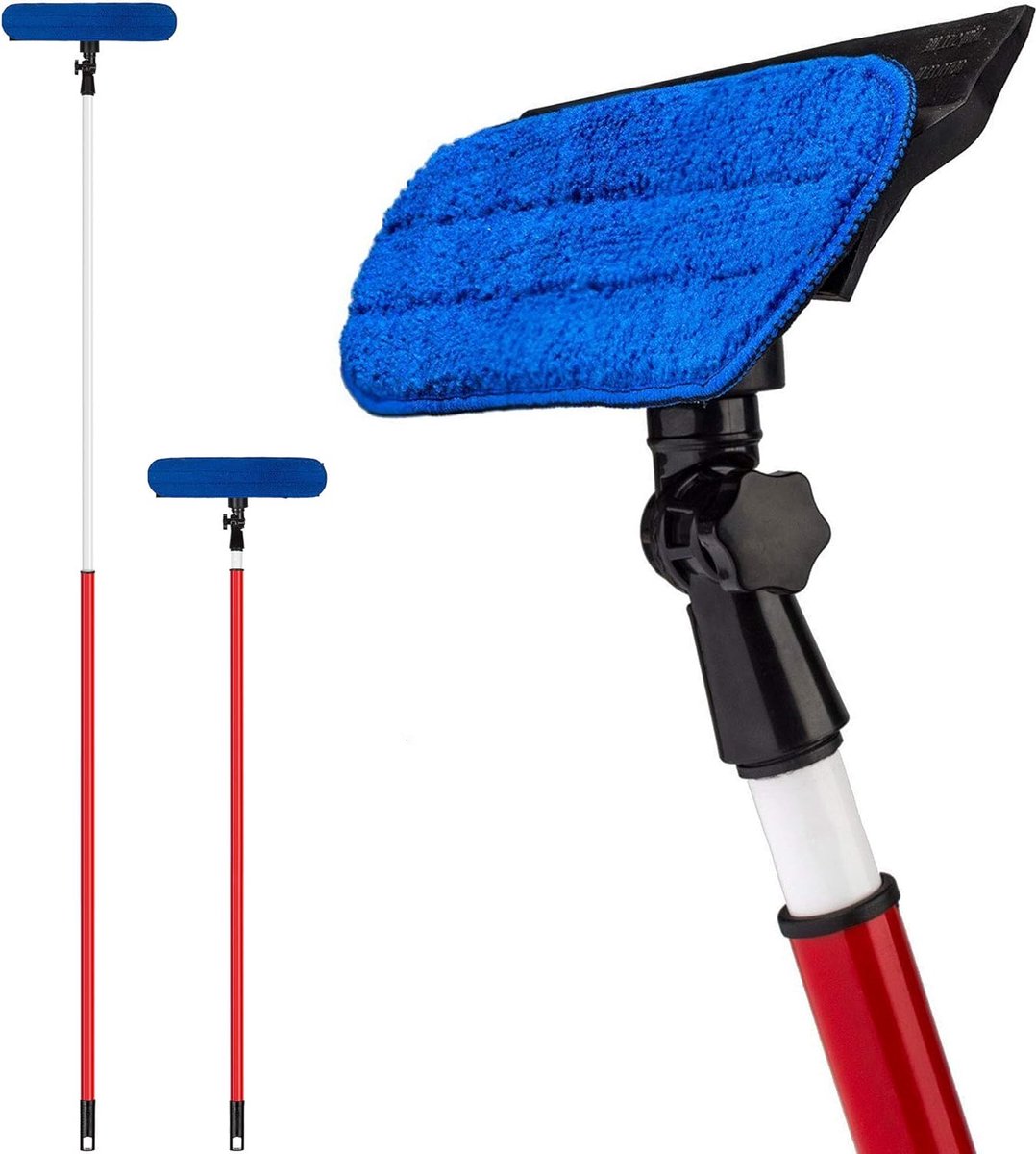 Goedkoopste 2-in-1 telescopische raamwisser / raamreiniger met microvezelopzetstuk, 2 m lengte, perfect voor moeilijk bereikbare ramen