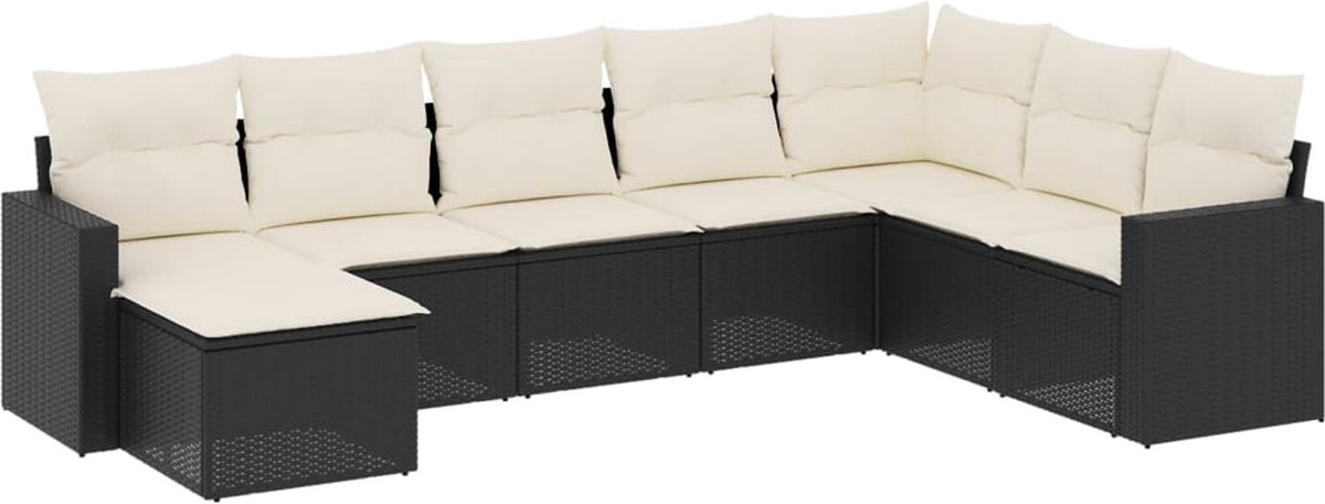 vidaXL 8-delige - Loungeset - met - kussens - poly - rattan - zwart