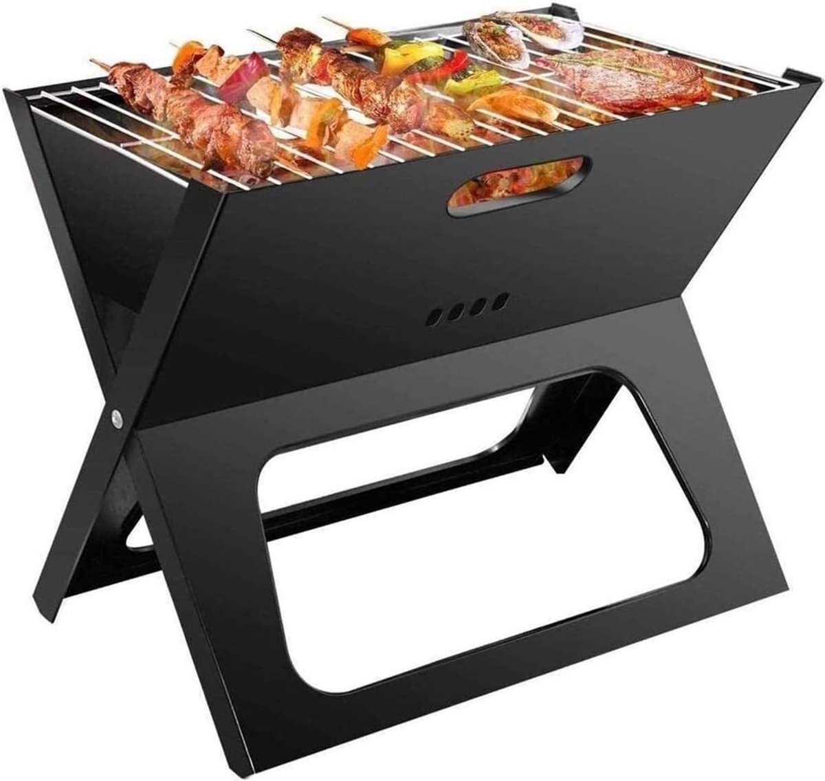 Opvouwbare Barbecue - 44,5 X 30,5 X 35 cm - BBQ - Barbecue - Draagbaar - Draagbare Barbecue - Houtskool Barbecue - Opvouwbaar - Compact - Mini Grill - Mat Zwart