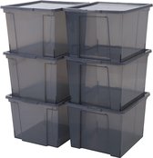 set van 6 opbergdozen / dozen met deksel / stapeldozen 'Useful Storage Box', USB-M, kunststof, transparant grijs, 40 L, 42 x 36 x 26,5 cm