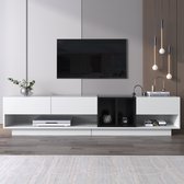 Sweiko TV kast, lowboard, combinatie in glanzend wit en zwart. Kleur blokkerend ontwerp, laden, compartimenten, meerdere opslagruimtes