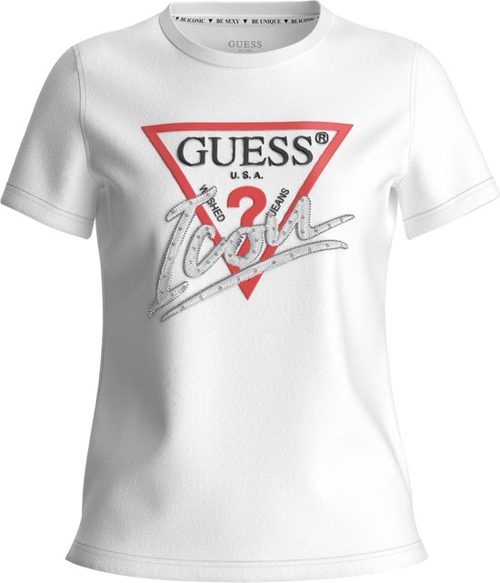Guess SS CN Icon Tee Dames T-shirt - Pure White - Maat M