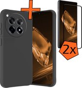 Coque pour OnePlus 12R Coque en Siliconen avec 2 films de protection d'écran – Coque pour OnePlus 12R Cover Back Case – Zwart