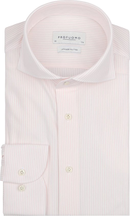 Profuomo - Chemise japonaise tricotée à rayures roses - Homme - Taille 40 - Coupe Slim