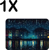 BWK Luxe Placemat - Regenachtige Nacht - Skyline - Illustratie - Set van 1 Placemats - 40x30 cm - 2 mm dik Vinyl - Anti Slip - Afneembaar