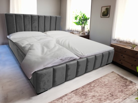 Maxi Maja - Klara tweepersoonsbed - Bed met frame - Container naar boven openend - Chromen poten - 180 x 200 - Kleur grijs - Magic Velvet stof 2217