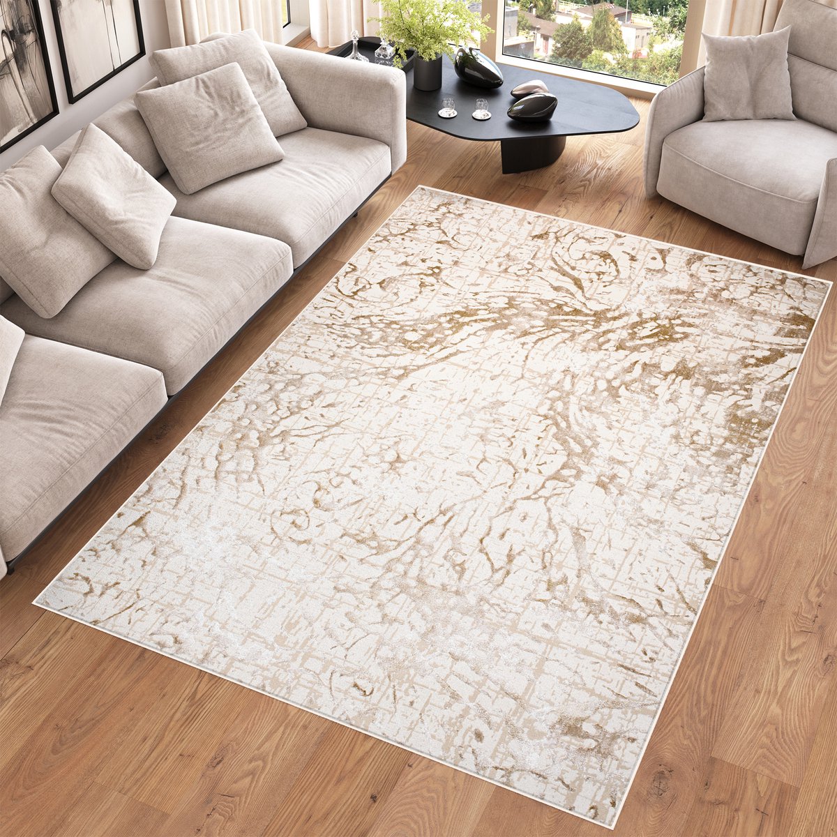 Tapiso Hera Vloerkleed Beige Woonkamer Modern Kleed Tapijt Maat- 80x150
