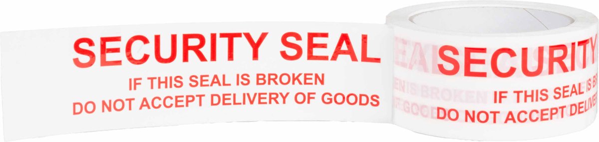 Kortpack - Security Tape 50mm breed x 66mtr lang - Opdruk: Security Seal - 36 rollen - PP- Acryl Tape - Tamper Evident Plakband - Waarschuwingstape - (020.0030)
