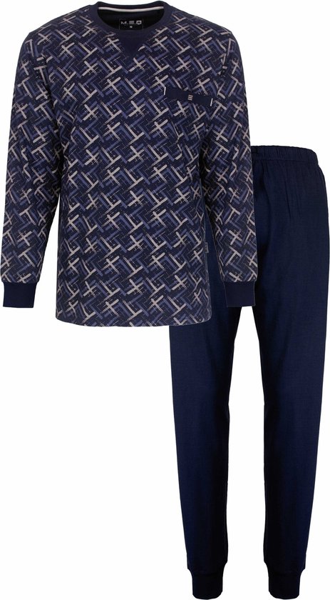 MEQ - Heren Pyjama - Geprint Dessin - Ronde Hals - Donker Blauw.