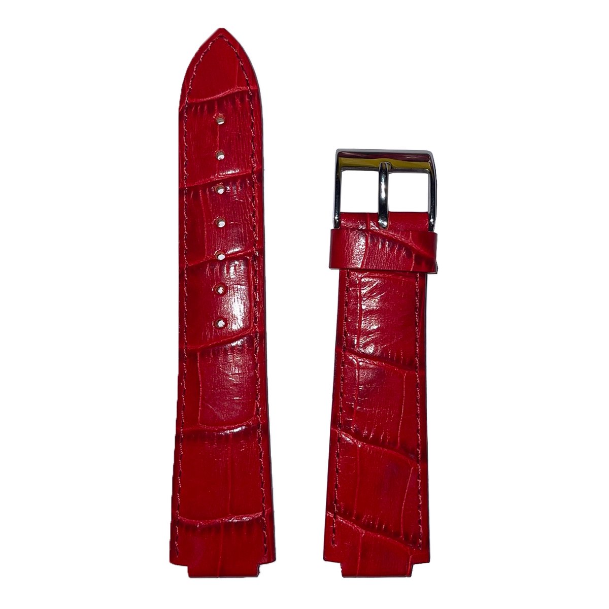 Horlogeband - 22mm, 16mm aanzet - Rood - Echt leer in croco print - Roestvrijstalen gesp