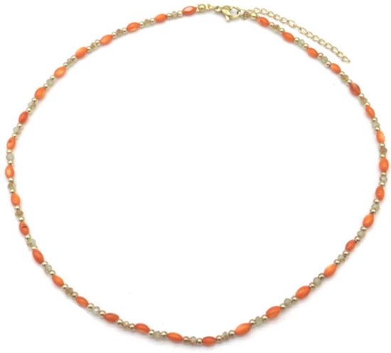 Collier avec Perles - Acier inoxydable - Longueur 44 cm - Doré et Oranje