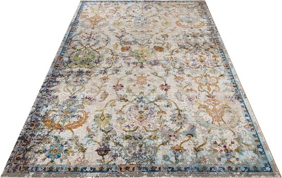 Klassiek Vintage Vloerkleed Laagpolig - Naveh - Franjes - Creme / Multi