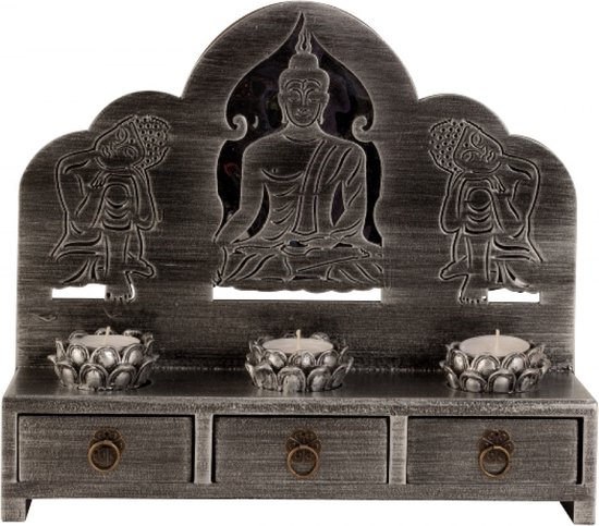 Boeddha Kabinet Theelichtset - 31.7 cm