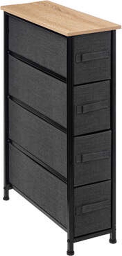 5Five Opbergmandkastje/badkamerkast - 4x manden - 20 x 48 x 77 cm - metaal/hout/stof - donkergrijs