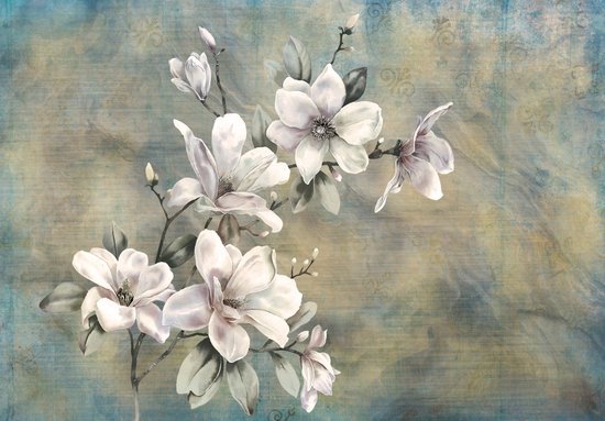 Fotobehang - Magnolia Schildering - Bloemen - wit - kunst - vliesbehang - 152,5 x 104 cm