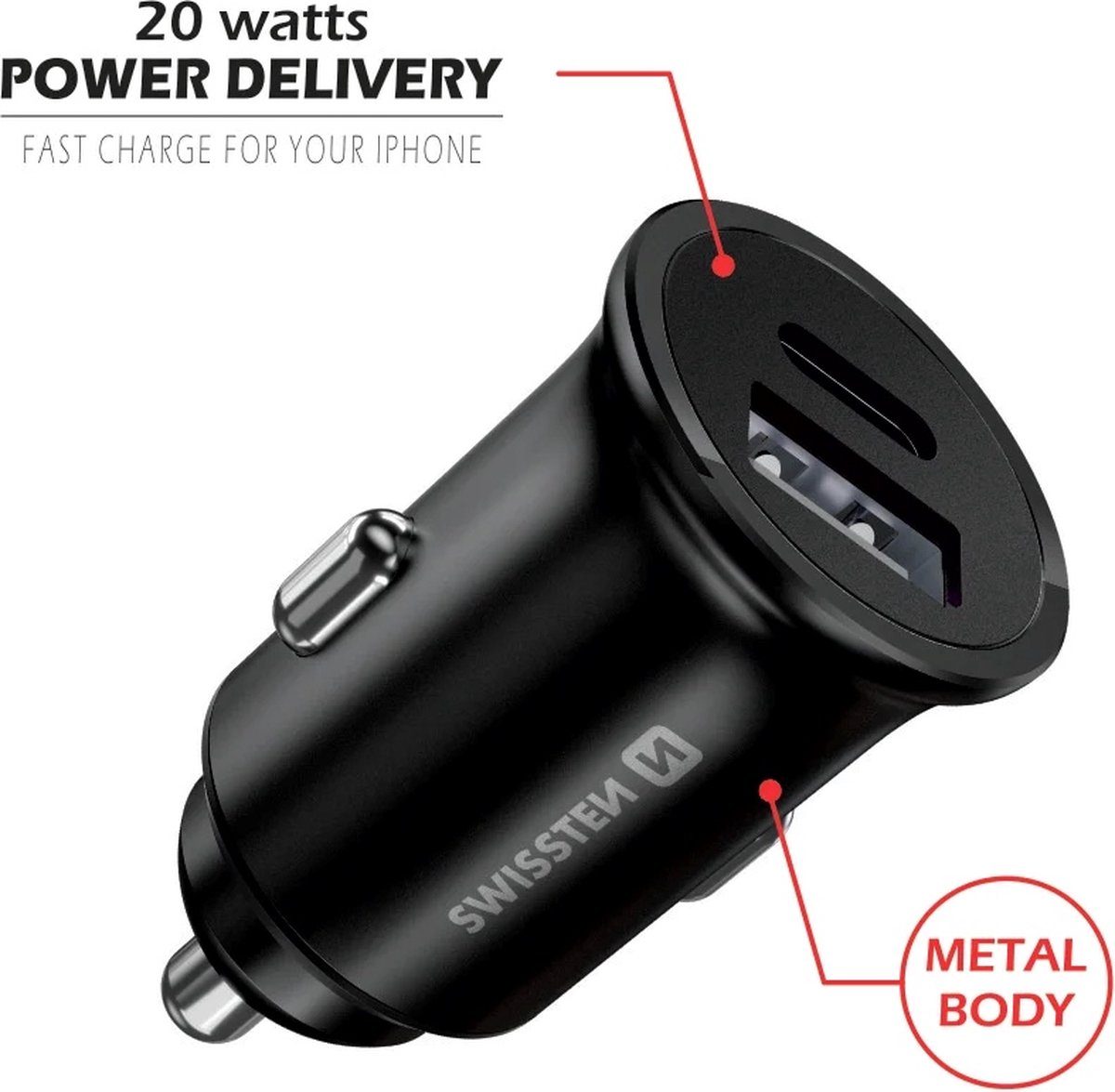 Swissten Power Delivery Car Charger (30W) – Black