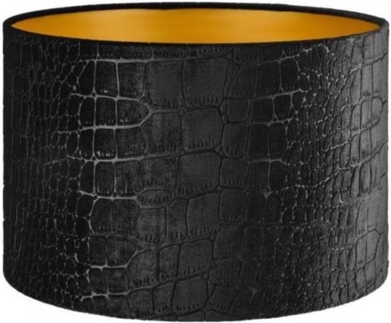 Lampenkap Cilinder Short Croco Velvet Zwart Goud Ø 25cm