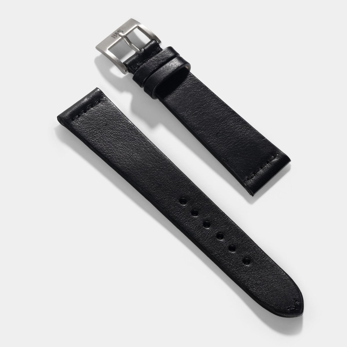 BS Leren Horlogeband Luxury - Zwart Straight Stitch - 20mm