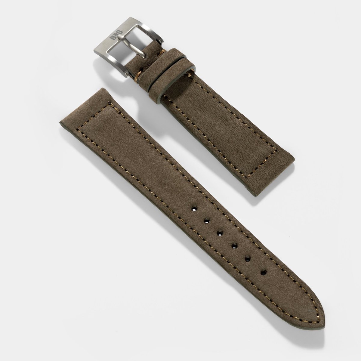 BS Leren Horlogeband Luxury - Dark Olive Green Nubuck - 20mm