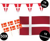Landen versiering pakket Denemarken- gevelvlag Denemarken(150cmX90cm)-prikkertjes Denemarken(50stuks)-vlaggenlijn Denemarken(1stuks)-Europa party decoratie (Denemarken)