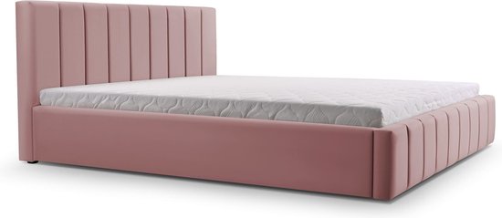 InspireME - Bed 01 - Gestoffeerd bed met Fluweel Beklede Tweepersoonsbed - 140x200 cm - Elegant en Comfortabel - Donkerroze (TRINITY 23)