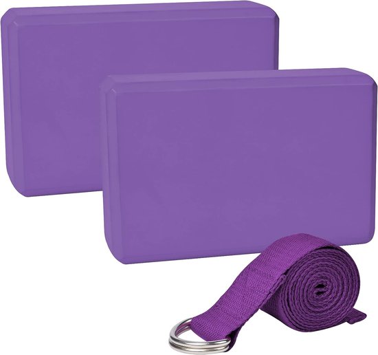 Yoga Blokken Set Paars + Gratis Yoga Riem | EVA Foam | 2 Yoga Blokken (22.7x12x7.5 cm) - Merkloos