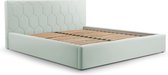 Tweepersoonsbed met fluwelen bekleding, met hoofdeinde, lattenbodem, bed voor volwassenen - BETT 02 - 140x200 - Mintgroen (TRINITY 21)