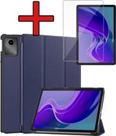 Hoes Geschikt voor Lenovo Tab M11 Hoes Book Case Hoesje Trifold Cover Met Screenprotector - Hoesje Geschikt voor Lenovo Tab M11 (11 inch) Hoesje Bookcase - Donkerblauw