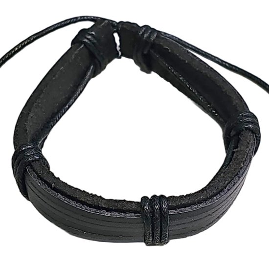 Fako Bijoux® - Leren Armband - Leder - Cinqo - Zwart
