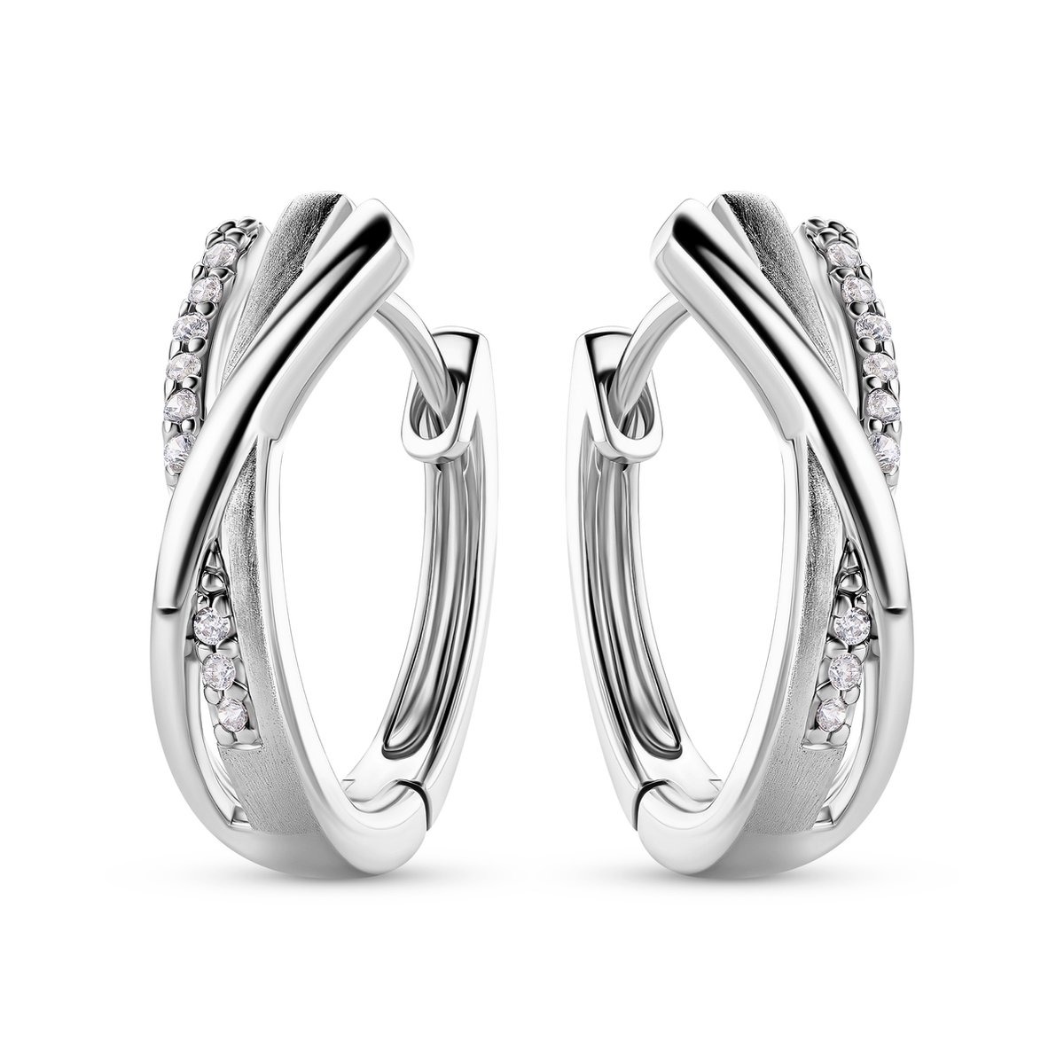 Miore Pure Oorbellen Dames - van Zilver - Met Zirkonen - Hypoallergene Oorringen - 16.5 mm