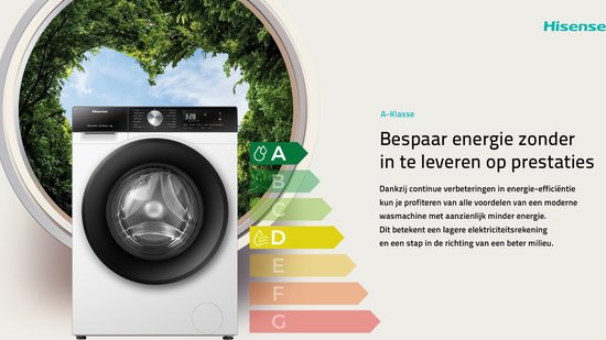 Hisense 3S Serie WF3S8043BW3/BLX - Wasmachine met Energielabel A -30% - 8kg - 72dB (A) - Steam Wash -1400 toeren - Power Wash 49' - ConnectLife - Inhoud Trommel 54 Liter