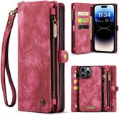 Étui portefeuille 2 en 1 à fermeture éclair magnétique amovible pour iPhone 15 Pro , porte-cartes, cuir de Luxe, multifonction, cliquable, rouge