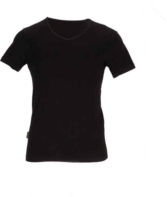 Basset Dames/Heren Bamboe T-Shirt V-Hals Zwart - Maat L