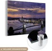 MuchoWow® Glasschilderij 180x120 cm - Schilderij acrylglas - Boedapest - Skyline - Nacht - Foto op glas - Schilderijen