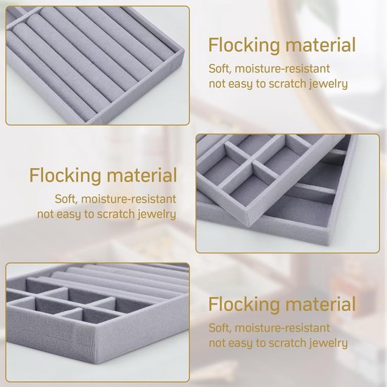 6 stuks fluwelen sieradenopbergbakjes, stapelbare sieradenorganizer, afneembare ringhouderdoos voor laden, kledingkast, dienbladenorganizer, inzetstuk voor displayarmband, oorbel, ketting, make-up