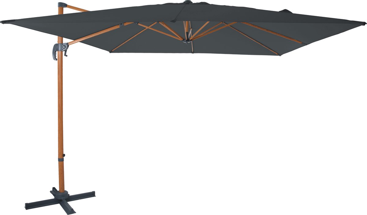 AXI Nima Zweefparasol 300x300 Houtlook/grijs – Gepoedercoat aluminium frame met kruisvoet – 360° Draaibaar - Kantelbaar – UV werend doek