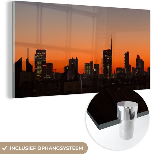 MuchoWow® Peinture sur verre 40x20 cm - Peinture sur verre acrylique - Milan - Skyline - Oranje - Photo sur verre - Peintures