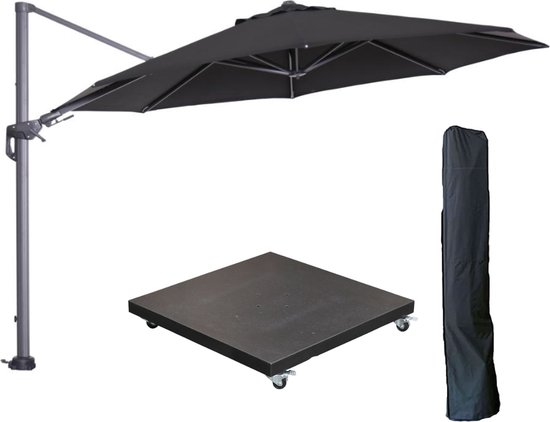 Foto: Garden impressions hawaii zweefparasol 350 cm carbon black zwart met 90kg verrijdbare parasolvoet en parasolhoes