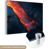 MuchoWow® Glasschilderij 120x80 cm - Schilderij acrylglas - Lava uit een vulkaan - Foto op glas - Schilderijen