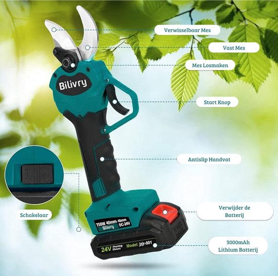 Professionele Snoeischaar met Accu - Takkenschaar - 6000mAh - Inclusief Draagtas - Oplaadbaar - Hoogste Kwaliteit - 750W - Groen van Pro — afbeelding 3