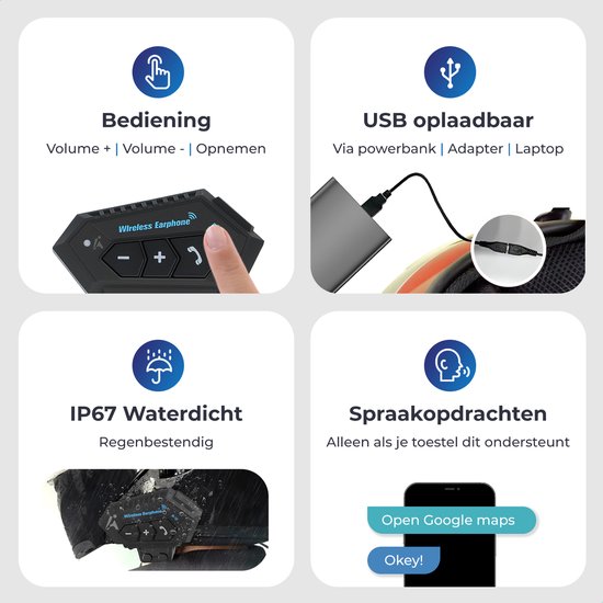 Ejoyous Motorradhelm Kopfhörer, Bluetooth Headset, Kabelloses Kommunikationssystem, Freisprechanlage für Motorrad