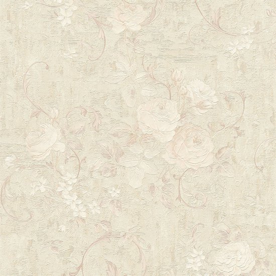 Bloemen behang Profhome 372244-GU vliesbehang licht gestructureerd met bloemen patroon mat grijs crèmewit beige 5,33 m2