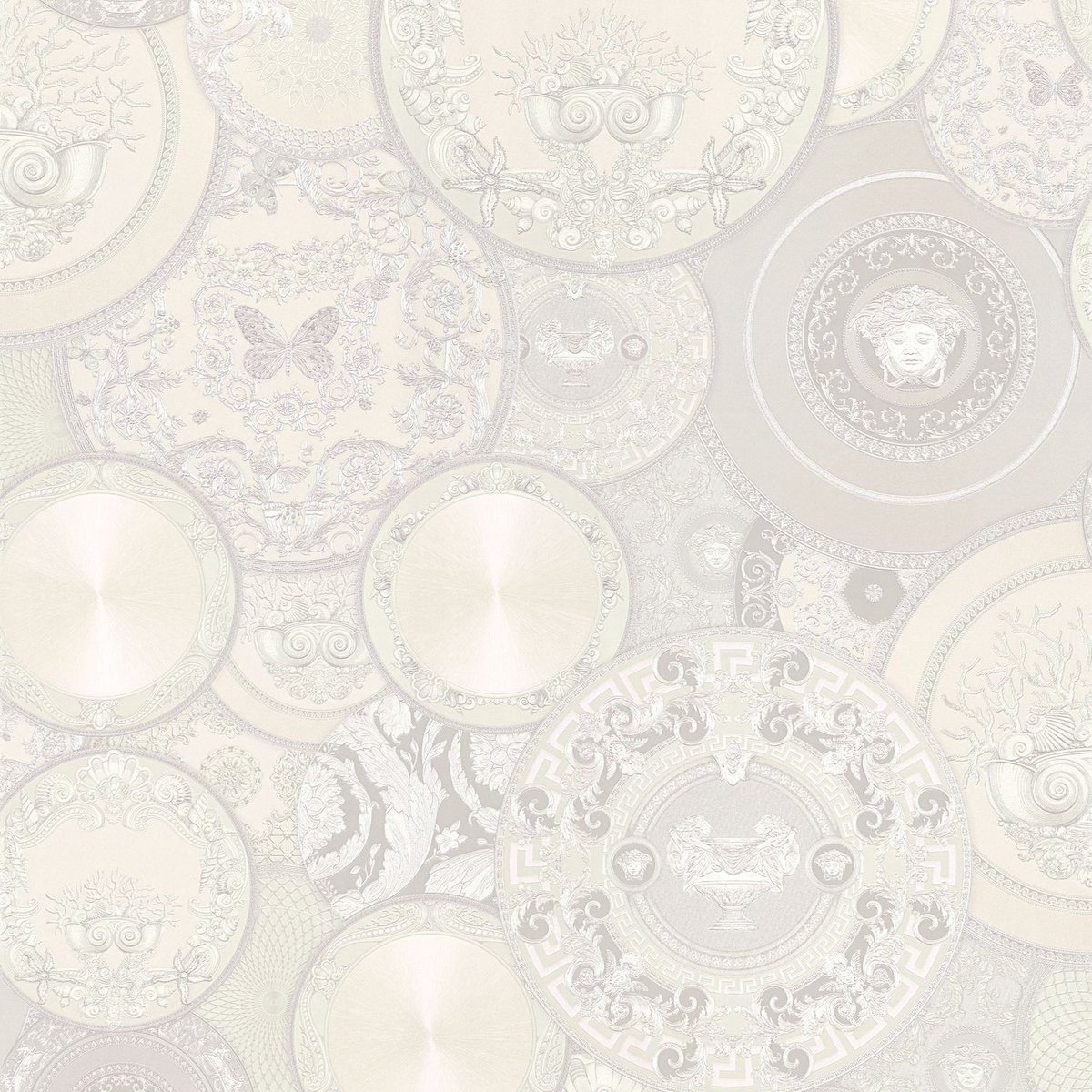 Exclusief luxe behang Profhome 349014-GU vliesbehang licht gestructureerd design glimmend zilver wit crèmewit 7,035 m2