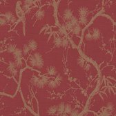 Papier peint de luxe exclusif Profhome 378671-GU papier peint intissé légèrement texturé avec motif floral et accents métalliques or rouge 5,33 m2 (57 pi2)